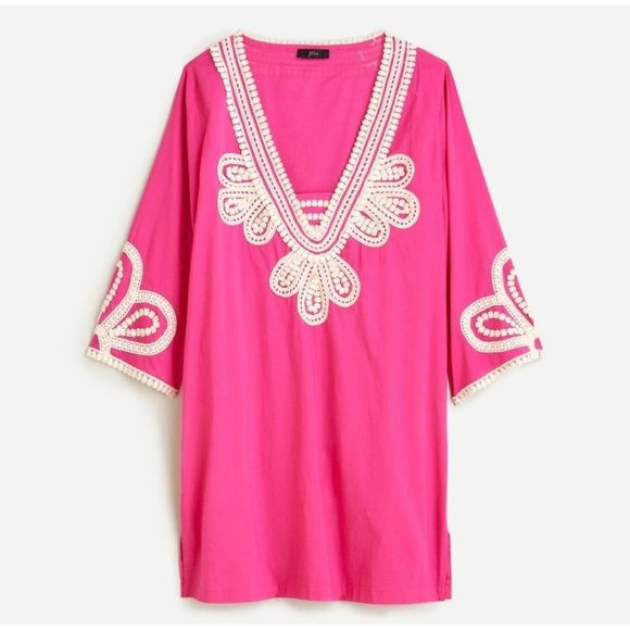 J. Crew Other - Cute J. Crew NWT Corded Trim Short Hot Pink Tunic Embroidery Dress Beach Pool